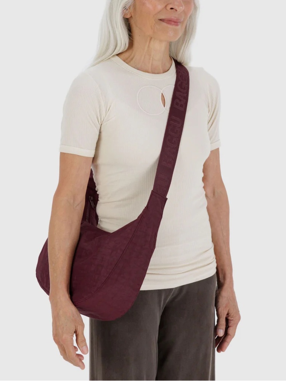 BAGGU Medium Nylon Crescent Bag Mahogany - Picture 2 of 3